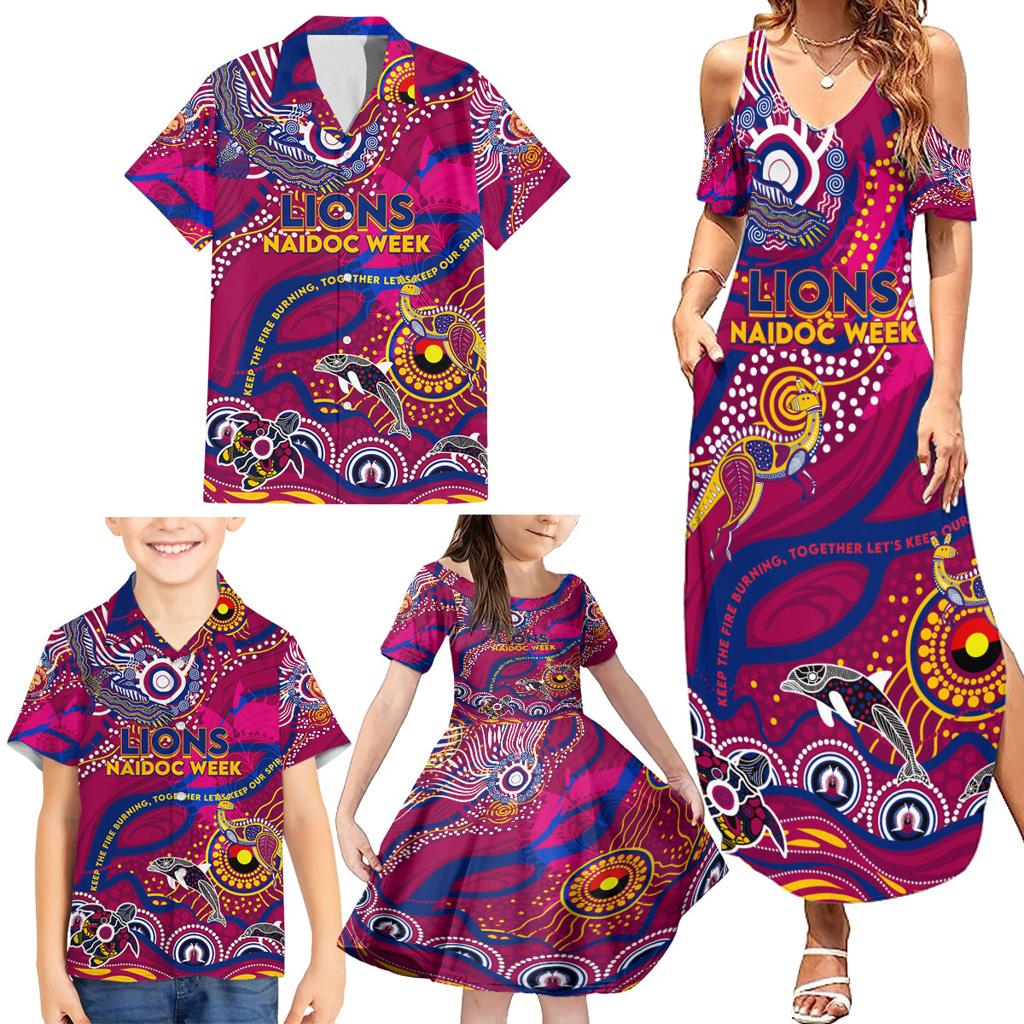 Custom NAIDOC Week 2024 Lions Family Matching Summer Maxi Dress and Hawaiian Shirt Aboriginal Animals Keep The Fire Burning