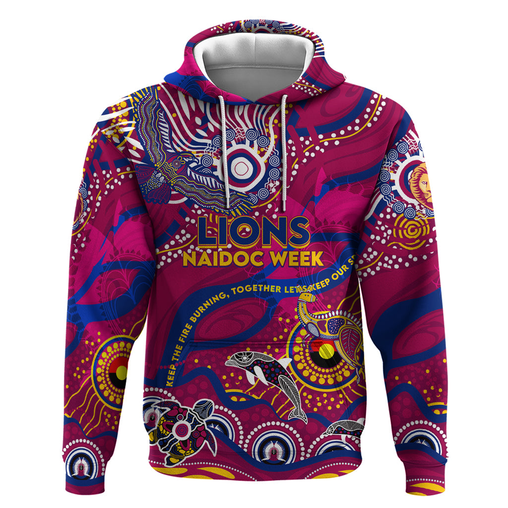 Custom NAIDOC Week 2024 Lions Hoodie Aboriginal Animals Keep The Fire Burning