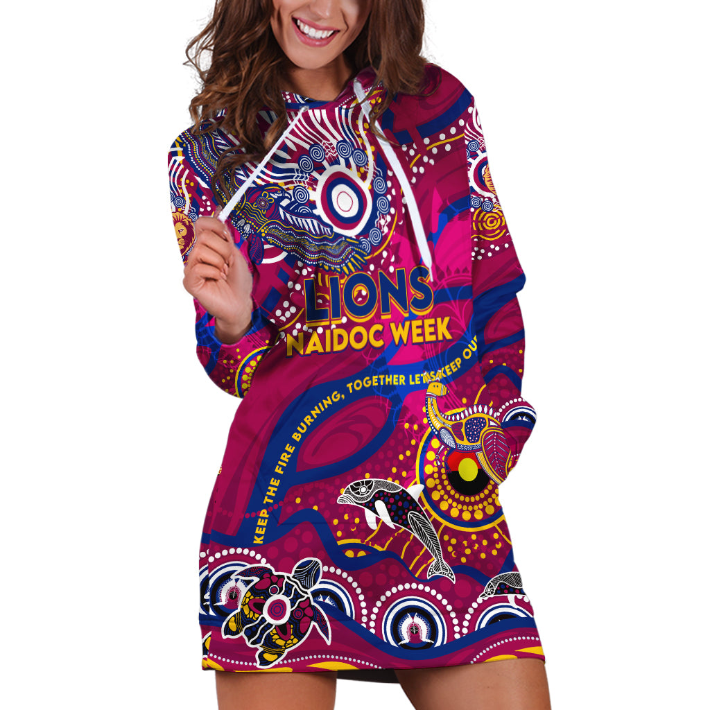 Custom NAIDOC Week 2024 Lions Hoodie Dress Aboriginal Animals Keep The Fire Burning