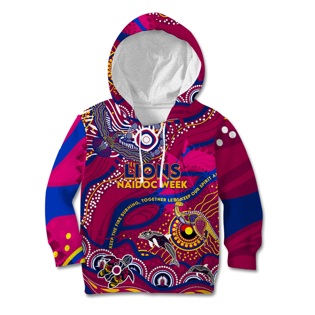 Custom NAIDOC Week 2024 Lions Kid Hoodie Aboriginal Animals Keep The Fire Burning