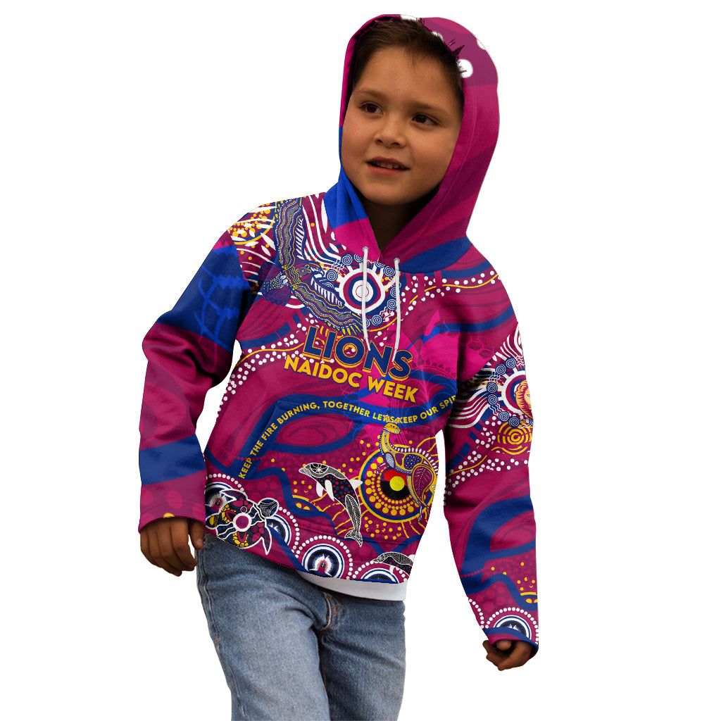 Custom NAIDOC Week 2024 Lions Kid Hoodie Aboriginal Animals Keep The Fire Burning
