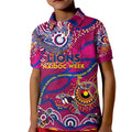 Custom NAIDOC Week 2024 Lions Kid Polo Shirt Aboriginal Animals Keep The Fire Burning