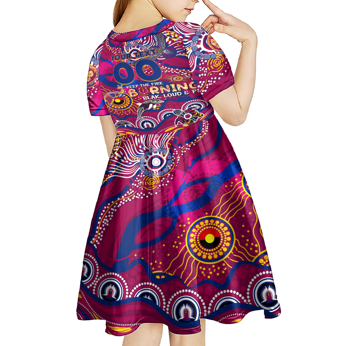 Custom NAIDOC Week 2024 Lions Kid Short Sleeve Dress Aboriginal Animals Keep The Fire Burning