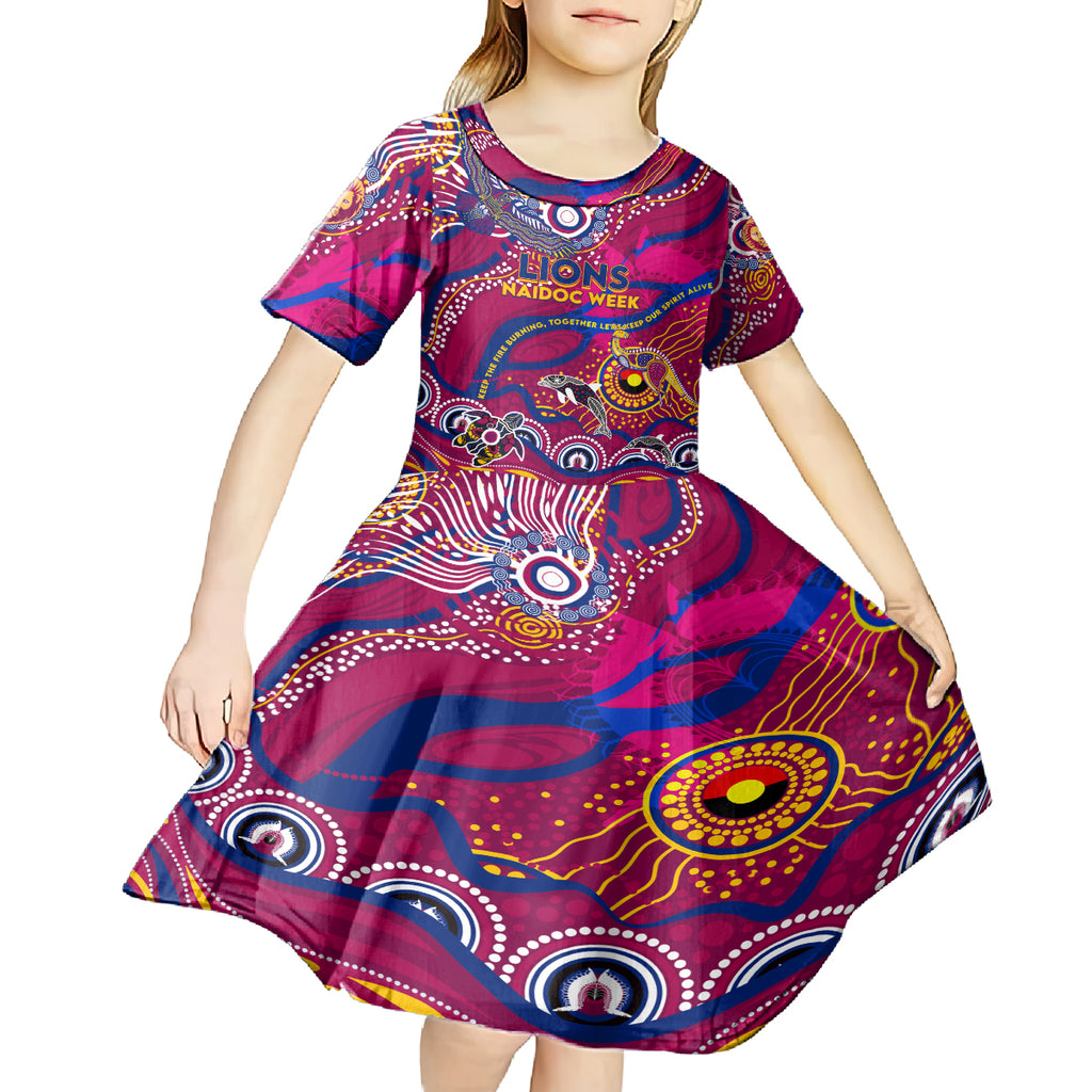 Custom NAIDOC Week 2024 Lions Kid Short Sleeve Dress Aboriginal Animals Keep The Fire Burning