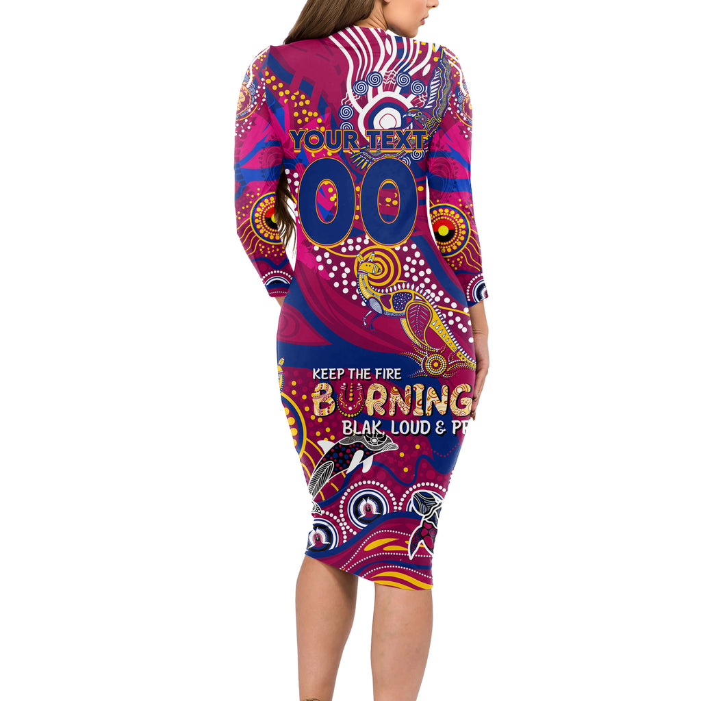 Custom NAIDOC Week 2024 Lions Long Sleeve Bodycon Dress Aboriginal Animals Keep The Fire Burning