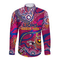Custom NAIDOC Week 2024 Lions Long Sleeve Button Shirt Aboriginal Animals Keep The Fire Burning