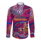 Custom NAIDOC Week 2024 Lions Long Sleeve Button Shirt Aboriginal Animals Keep The Fire Burning
