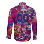 Custom NAIDOC Week 2024 Lions Long Sleeve Button Shirt Aboriginal Animals Keep The Fire Burning
