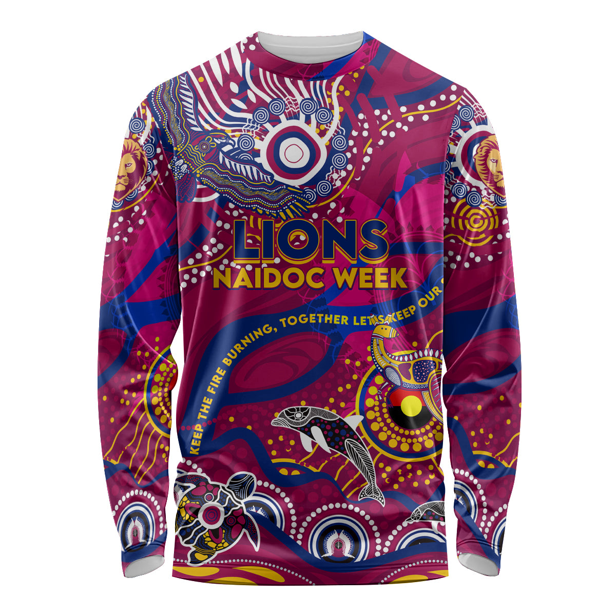Custom NAIDOC Week 2024 Lions Long Sleeve Shirt Aboriginal Animals Keep The Fire Burning