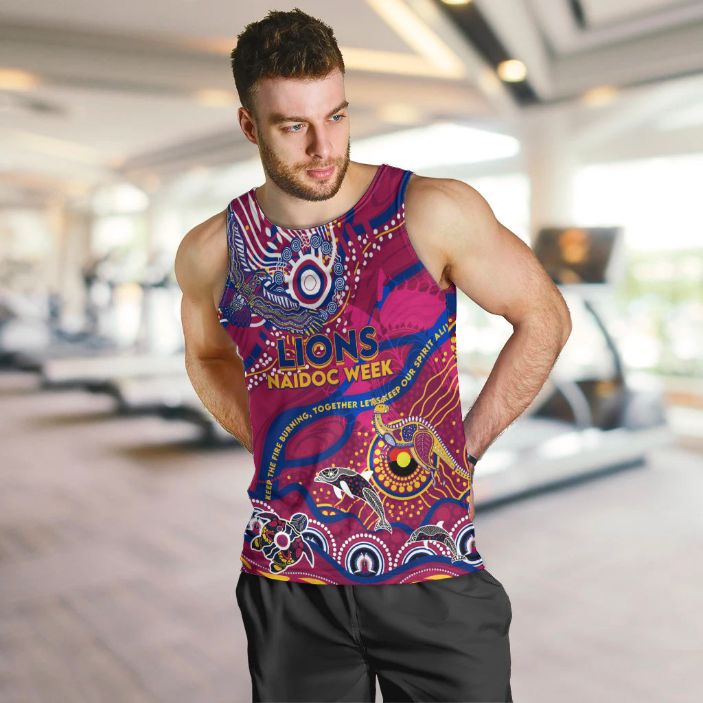 Custom NAIDOC Week 2024 Lions Men Tank Top Aboriginal Animals Keep The Fire Burning
