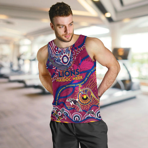 Custom NAIDOC Week 2024 Lions Men Tank Top Aboriginal Animals Keep The Fire Burning