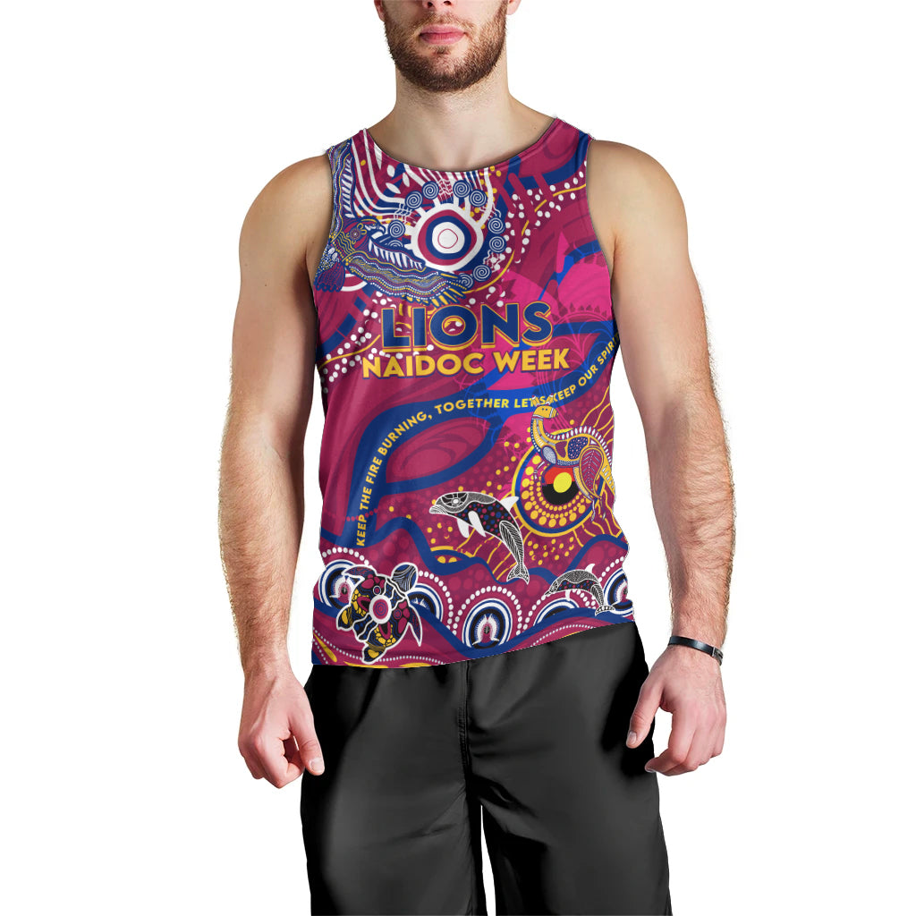 Custom NAIDOC Week 2024 Lions Men Tank Top Aboriginal Animals Keep The Fire Burning