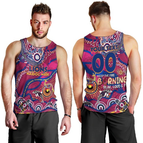 Custom NAIDOC Week 2024 Lions Men Tank Top Aboriginal Animals Keep The Fire Burning