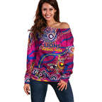 Custom NAIDOC Week 2024 Lions Off Shoulder Sweater Aboriginal Animals Keep The Fire Burning
