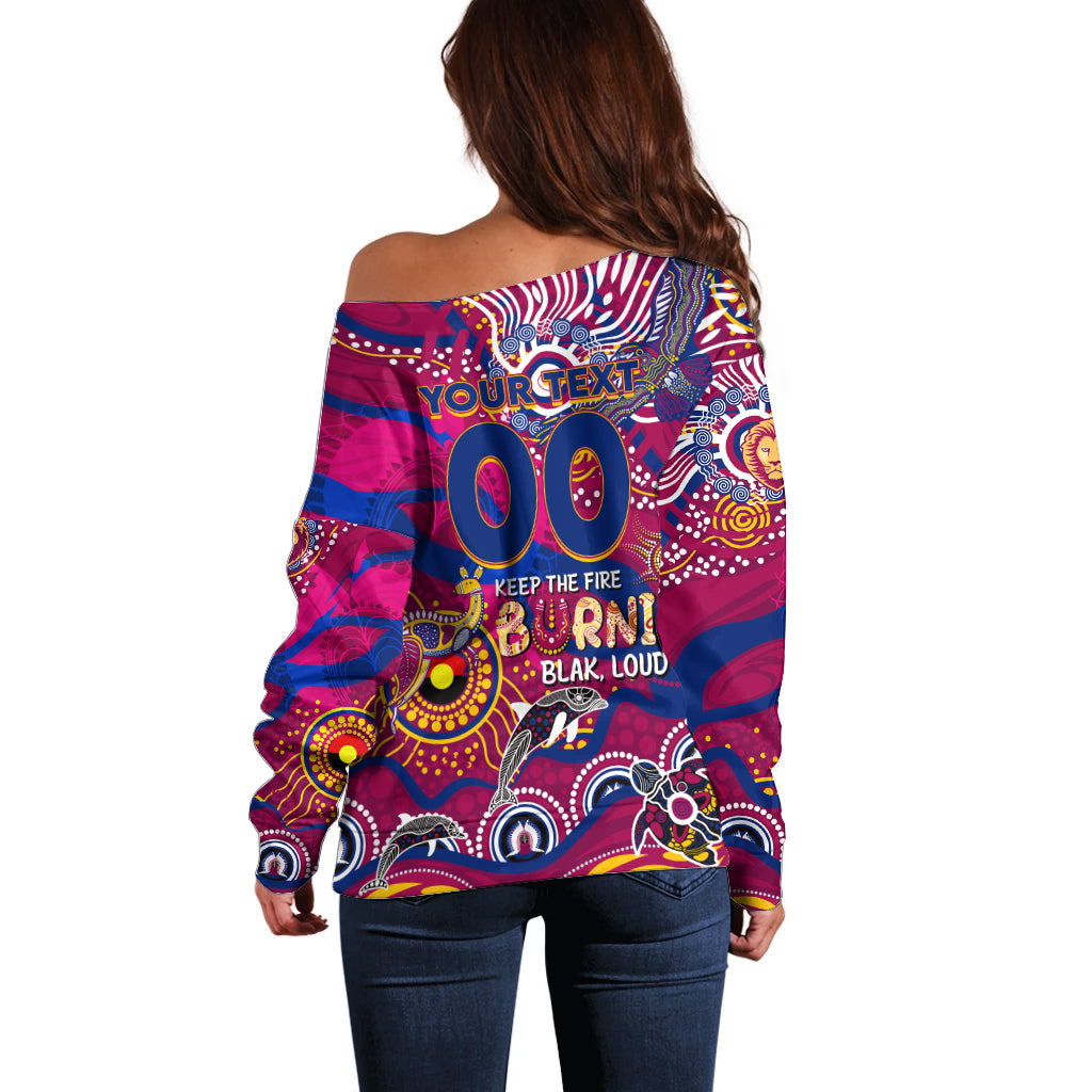 Custom NAIDOC Week 2024 Lions Off Shoulder Sweater Aboriginal Animals Keep The Fire Burning