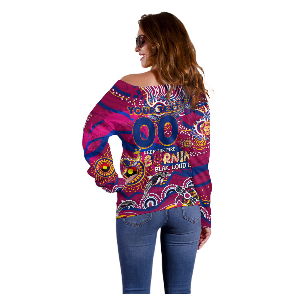 Custom NAIDOC Week 2024 Lions Off Shoulder Sweater Aboriginal Animals Keep The Fire Burning