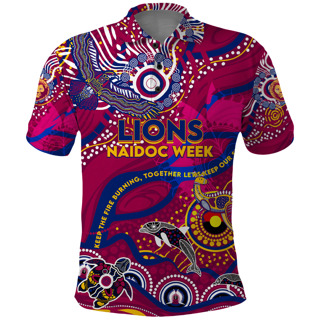 Custom NAIDOC Week 2024 Lions Polo Shirt Aboriginal Animals Keep The Fire Burning