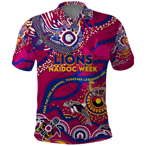 Custom NAIDOC Week 2024 Lions Polo Shirt Aboriginal Animals Keep The Fire Burning