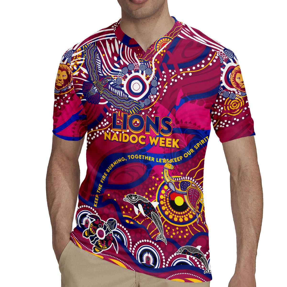 Custom NAIDOC Week 2024 Lions Rugby Jersey Aboriginal Animals Keep The Fire Burning
