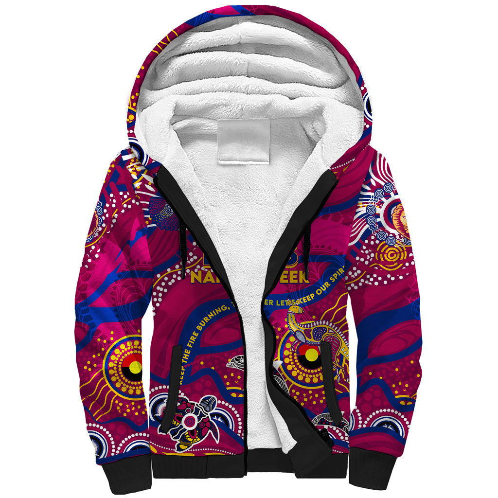 Custom NAIDOC Week 2024 Lions Sherpa Hoodie Aboriginal Animals Keep The Fire Burning