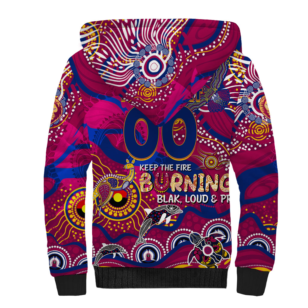 Custom NAIDOC Week 2024 Lions Sherpa Hoodie Aboriginal Animals Keep The Fire Burning