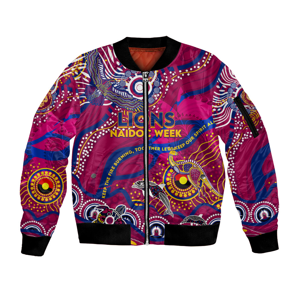 Custom NAIDOC Week 2024 Lions Sleeve Zip Bomber Jacket Aboriginal Animals Keep The Fire Burning