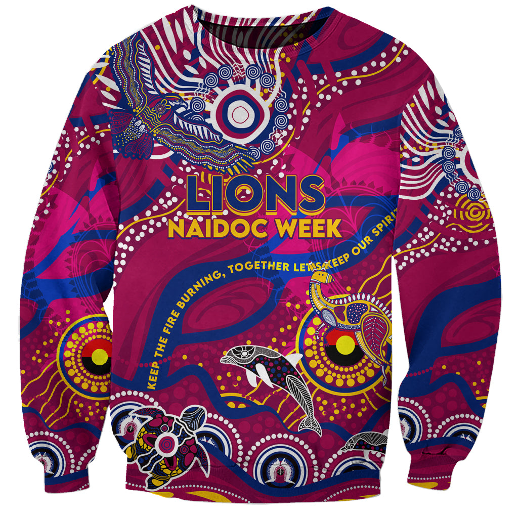 Custom NAIDOC Week 2024 Lions Sweatshirt Aboriginal Animals Keep The Fire Burning