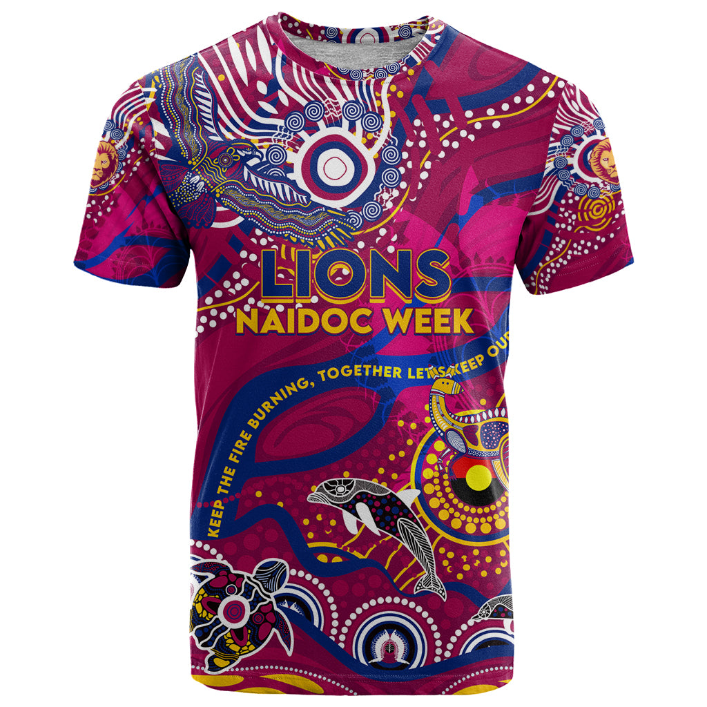 Custom NAIDOC Week 2024 Lions T Shirt Aboriginal Animals Keep The Fire Burning