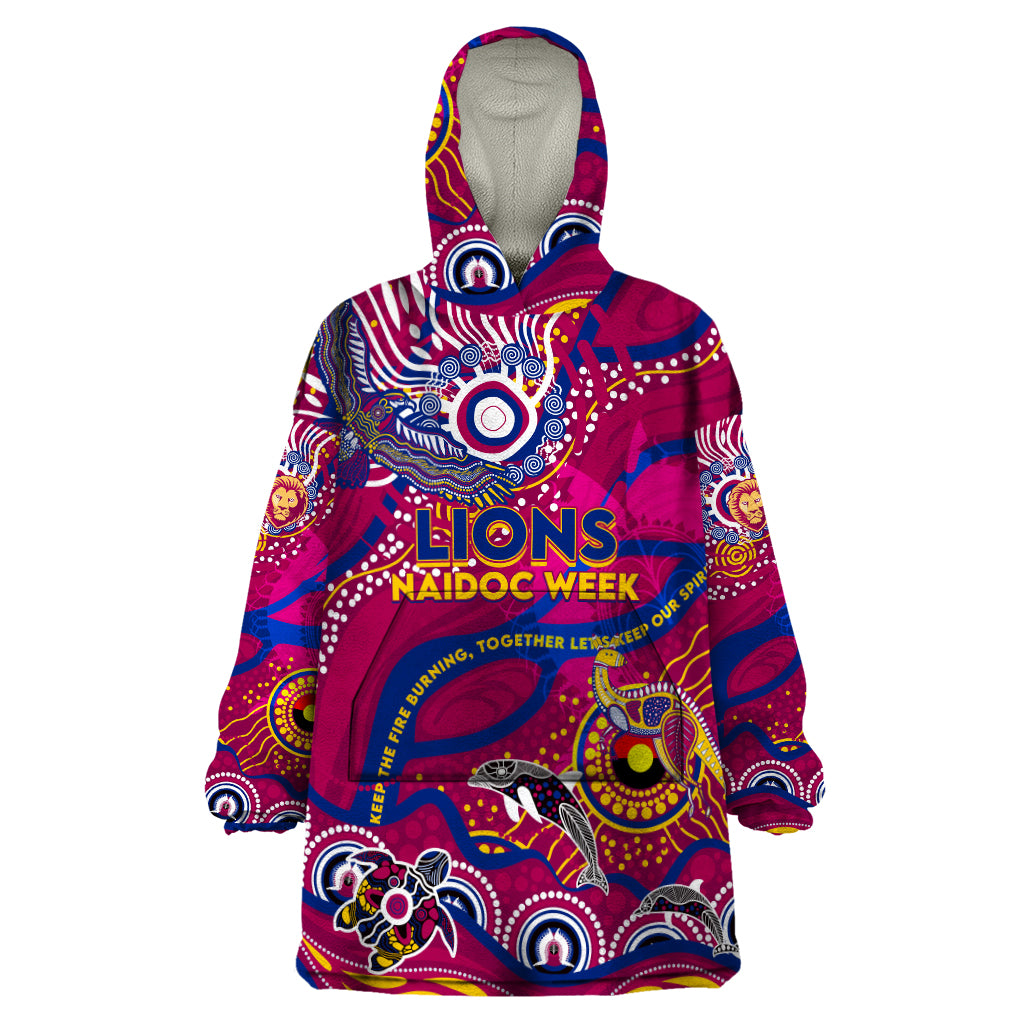Custom NAIDOC Week 2024 Lions Wearable Blanket Hoodie Aboriginal Animals Keep The Fire Burning
