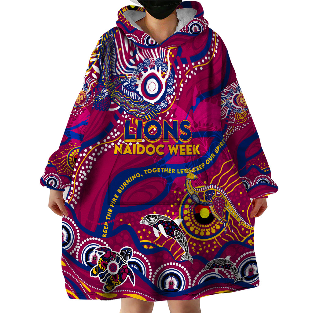 Custom NAIDOC Week 2024 Lions Wearable Blanket Hoodie Aboriginal Animals Keep The Fire Burning