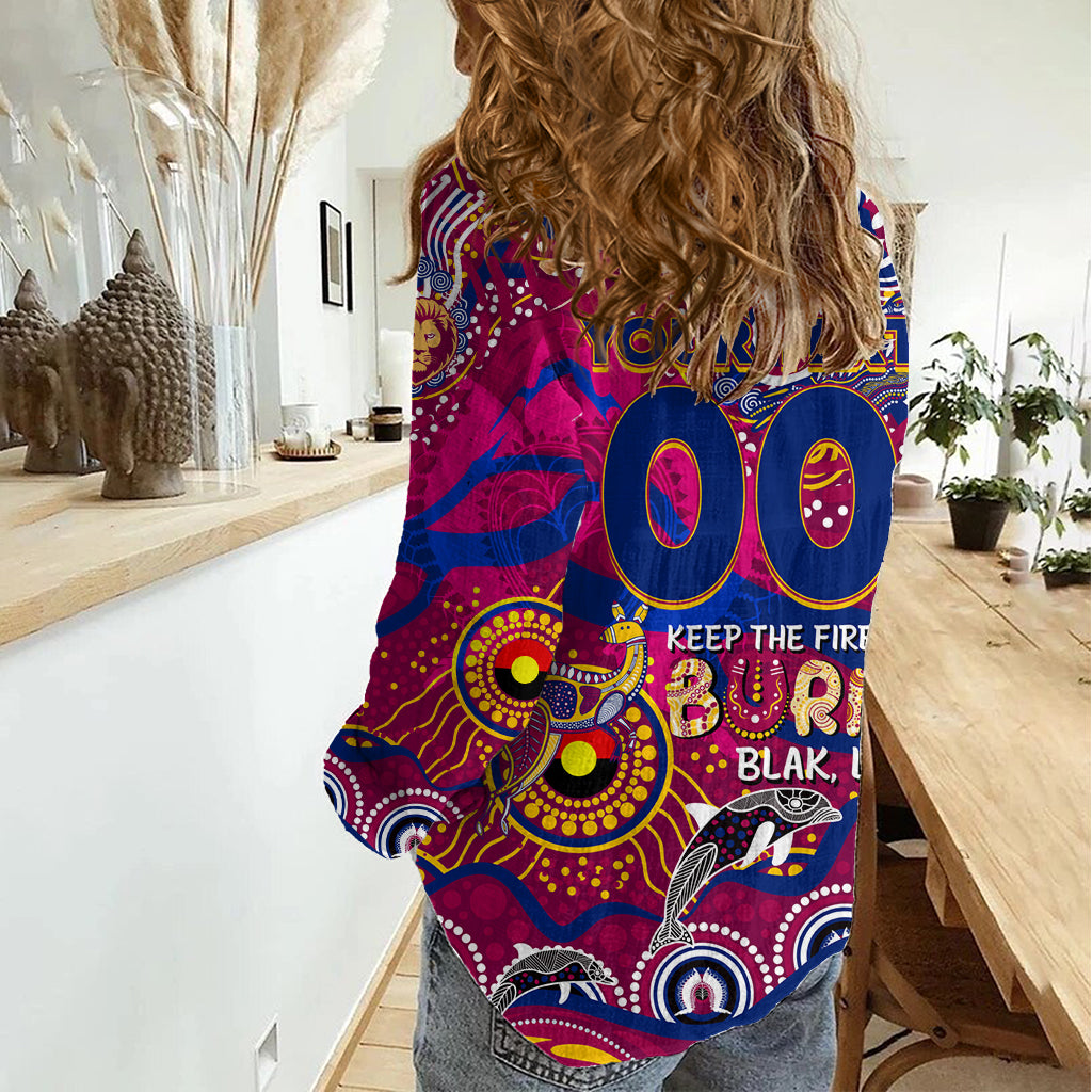 Custom NAIDOC Week 2024 Lions Women Casual Shirt Aboriginal Animals Keep The Fire Burning