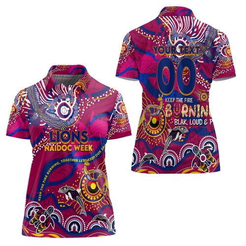 Custom NAIDOC Week 2024 Lions Women Polo Shirt Aboriginal Animals Keep The Fire Burning
