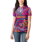 Custom NAIDOC Week 2024 Lions Women Polo Shirt Aboriginal Animals Keep The Fire Burning