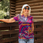 Custom NAIDOC Week 2024 Lions Women Polo Shirt Aboriginal Animals Keep The Fire Burning