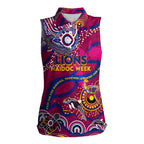 Custom NAIDOC Week 2024 Lions Women Sleeveless Polo Shirt Aboriginal Animals Keep The Fire Burning