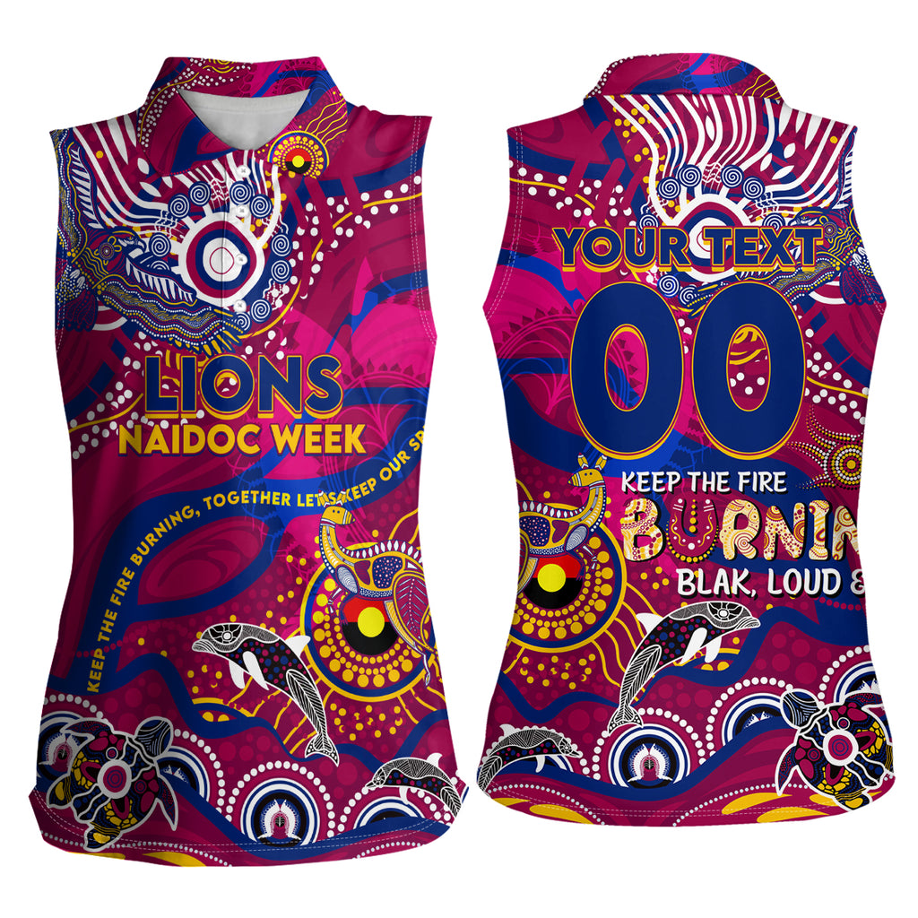 Custom NAIDOC Week 2024 Lions Women Sleeveless Polo Shirt Aboriginal Animals Keep The Fire Burning