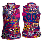 Custom NAIDOC Week 2024 Lions Women Sleeveless Polo Shirt Aboriginal Animals Keep The Fire Burning