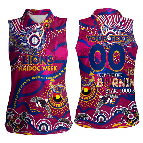 Custom NAIDOC Week 2024 Lions Women Sleeveless Polo Shirt Aboriginal Animals Keep The Fire Burning