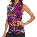 Custom NAIDOC Week 2024 Lions Women Sleeveless Polo Shirt Aboriginal Animals Keep The Fire Burning
