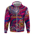 Custom NAIDOC Week 2024 Lions Zip Hoodie Aboriginal Animals Keep The Fire Burning