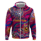 Custom NAIDOC Week 2024 Lions Zip Hoodie Aboriginal Animals Keep The Fire Burning