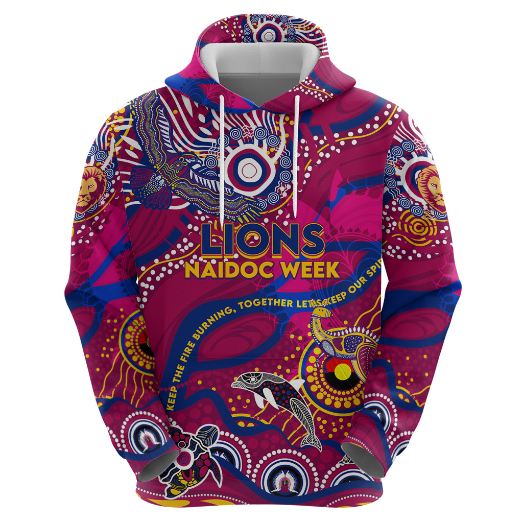 Custom NAIDOC Week 2024 Lions Zip Hoodie Aboriginal Animals Keep The Fire Burning