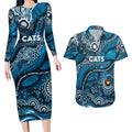 Custom NAIDOC Week 2024 Blues Couples Matching Long Sleeve Bodycon Dress and Hawaiian Shirt Aboriginal Animals Keep The Fire Burning