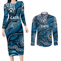 Custom NAIDOC Week 2024 Blues Couples Matching Long Sleeve Bodycon Dress and Long Sleeve Button Shirt Aboriginal Animals Keep The Fire Burning