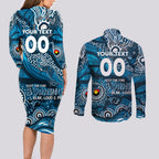 Custom NAIDOC Week 2024 Blues Couples Matching Long Sleeve Bodycon Dress and Long Sleeve Button Shirt Aboriginal Animals Keep The Fire Burning