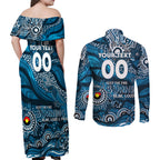 Custom NAIDOC Week 2024 Blues Couples Matching Off Shoulder Maxi Dress and Long Sleeve Button Shirt Aboriginal Animals Keep The Fire Burning