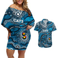Custom NAIDOC Week 2024 Blues Couples Matching Off Shoulder Short Dress and Hawaiian Shirt Aboriginal Animals Keep The Fire Burning