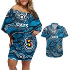 Custom NAIDOC Week 2024 Blues Couples Matching Off Shoulder Short Dress and Hawaiian Shirt Aboriginal Animals Keep The Fire Burning