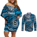 Custom NAIDOC Week 2024 Blues Couples Matching Off Shoulder Short Dress and Long Sleeve Button Shirt Aboriginal Animals Keep The Fire Burning