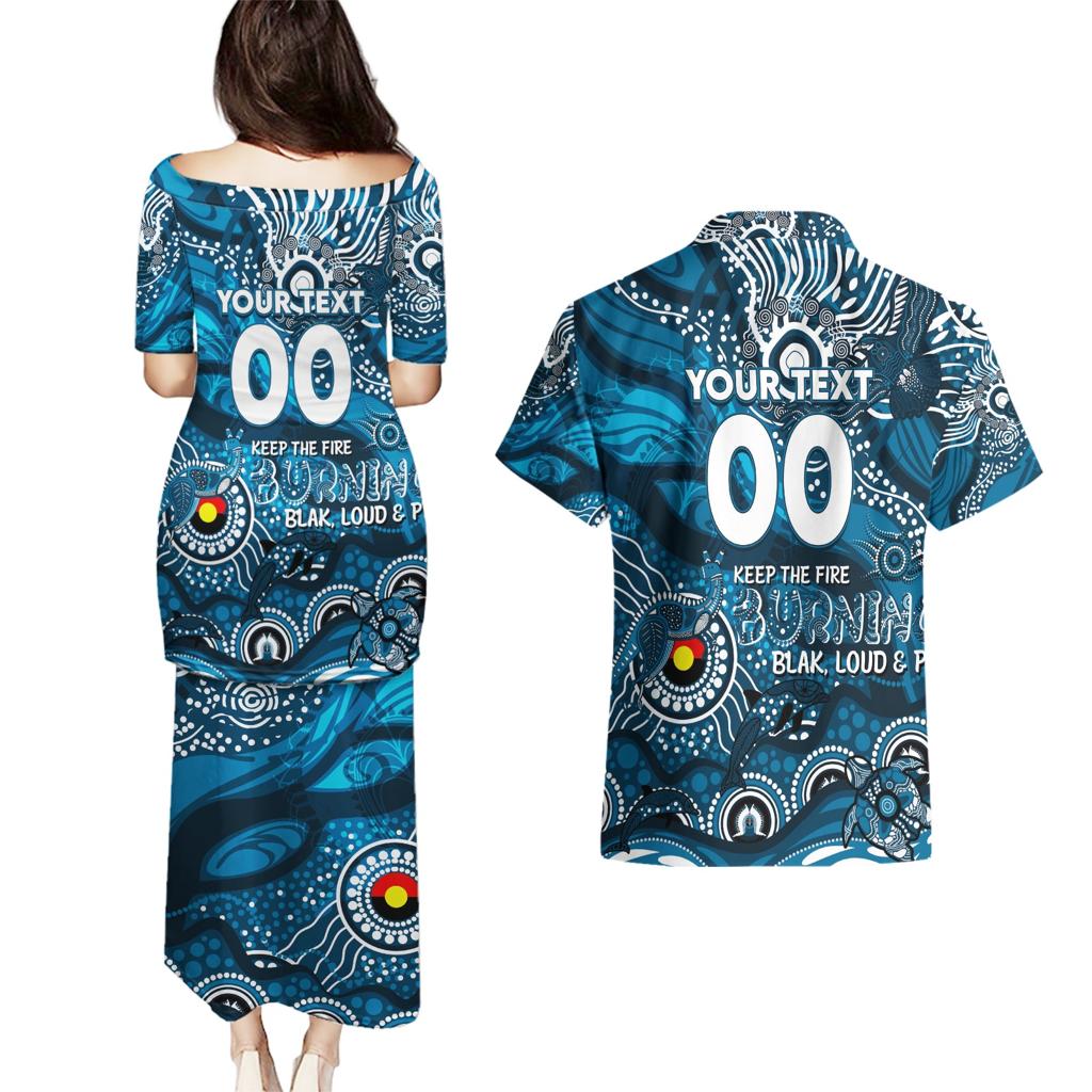 Custom NAIDOC Week 2024 Blues Couples Matching Puletasi and Hawaiian Shirt Aboriginal Animals Keep The Fire Burning